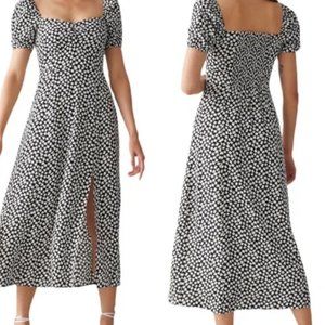 & Other Stories | Flowy Puff Sleeve Midi Dress in Black Squares US 8